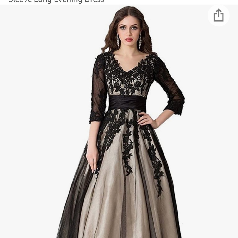 NWT Honeydress Floral Lace Appliques V Neck 3/4 Sleeve Long Evening Dress